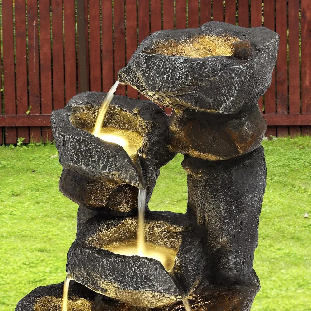 نافورة مياه خارجية متتالية من 6 طبقات مع 6 مصابيح LED، نافورة حديقة مع شلالات لحديقة المنزل والفناء والشرفة والبا