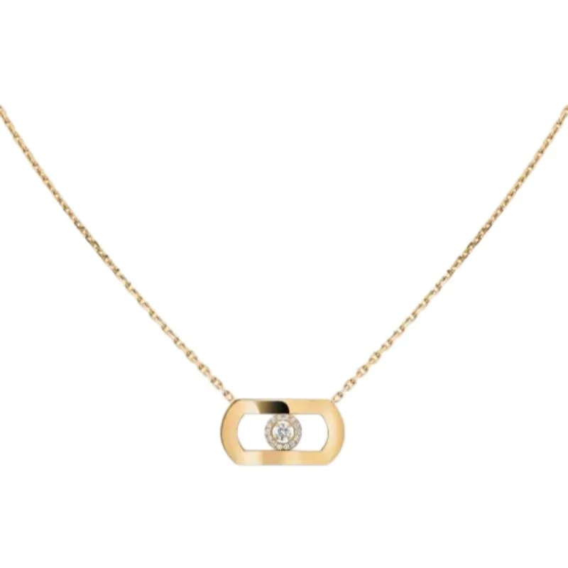 

Gold Plated Oval Slide Necklace, Dainty Chain with Floating Halo Stone Pendant