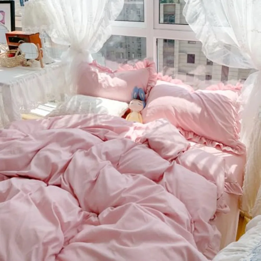 

Комплект постельного белья Coquette Queen Size, 3 предмета: винтажный фермерский стиль, шебби-шик, с бахромой, пододеяльник на молнии, мягкий.