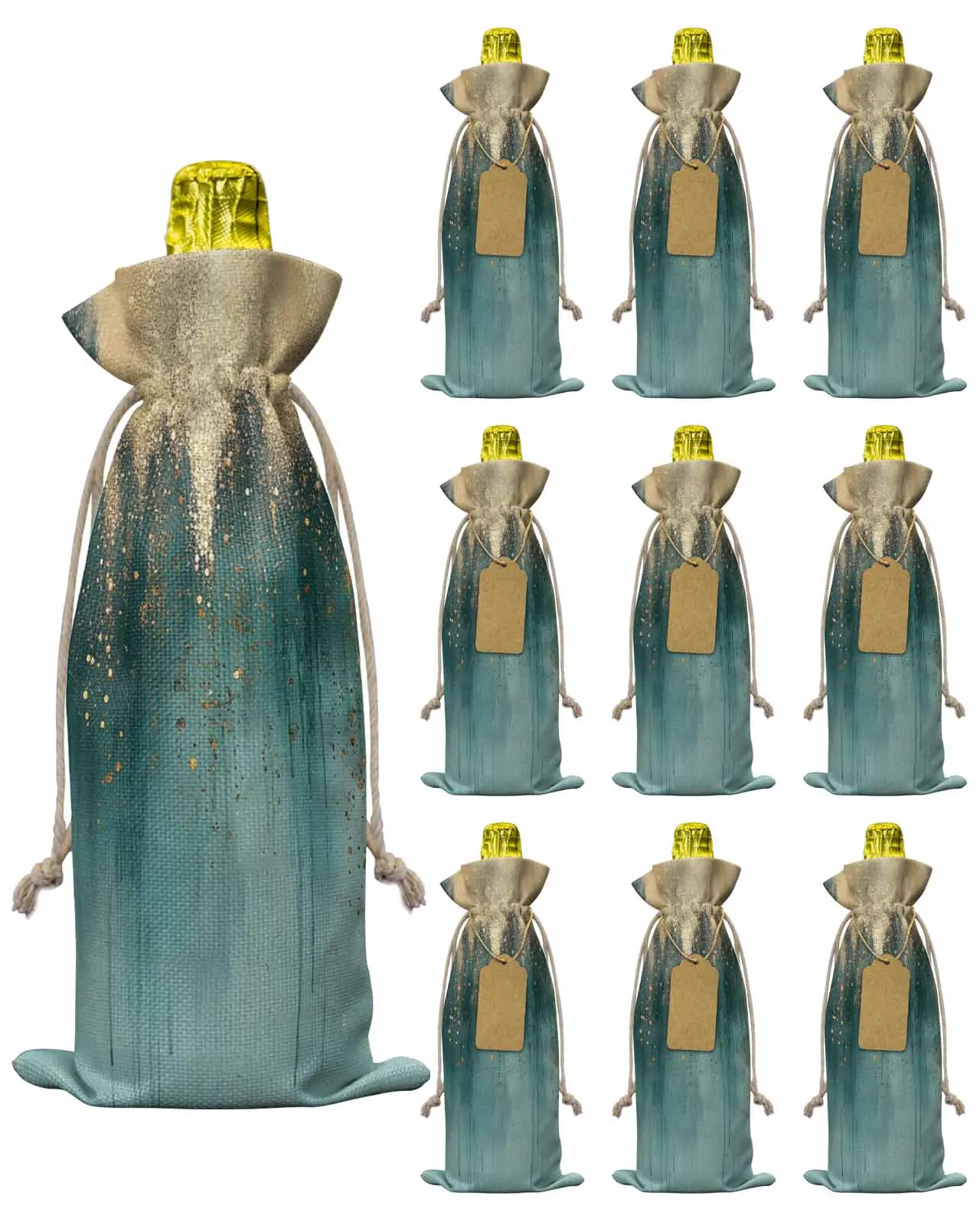 

10pcs Wine Bottle Covers Abstract Green Water Drop Line Wine Holder Carrier Packaging Bag Wedding Party Decor Gift