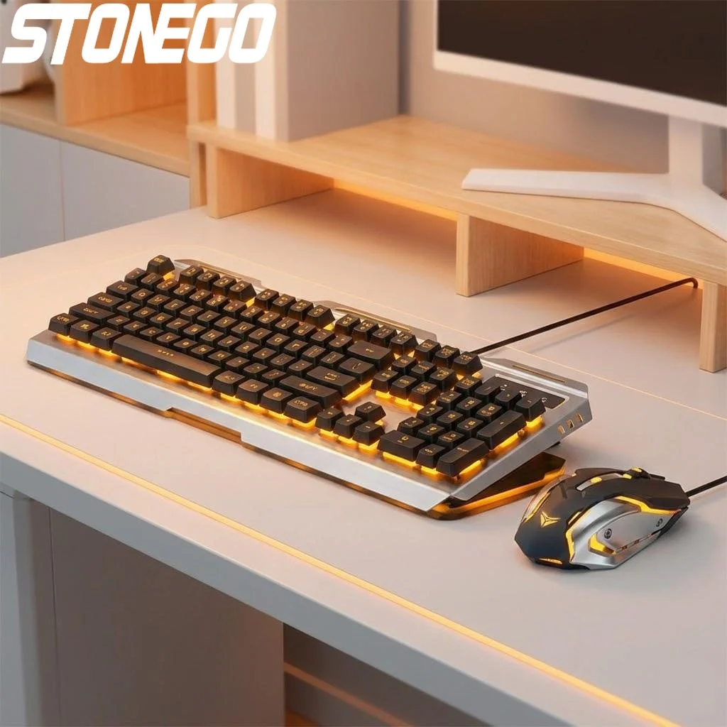 

USB Wired Mechanical Gaming Keyboard and Mouse Combo Ergonomic Keyboards Plating Mouse for PC Laptop Computer Gaming