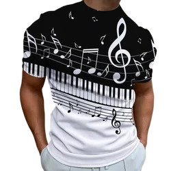 Retro Men'S T-Shirt 3d Music Notes Printed Men Clothing Daily Casual Short Sleeve Street Designer Tees Loose Oversized Tops