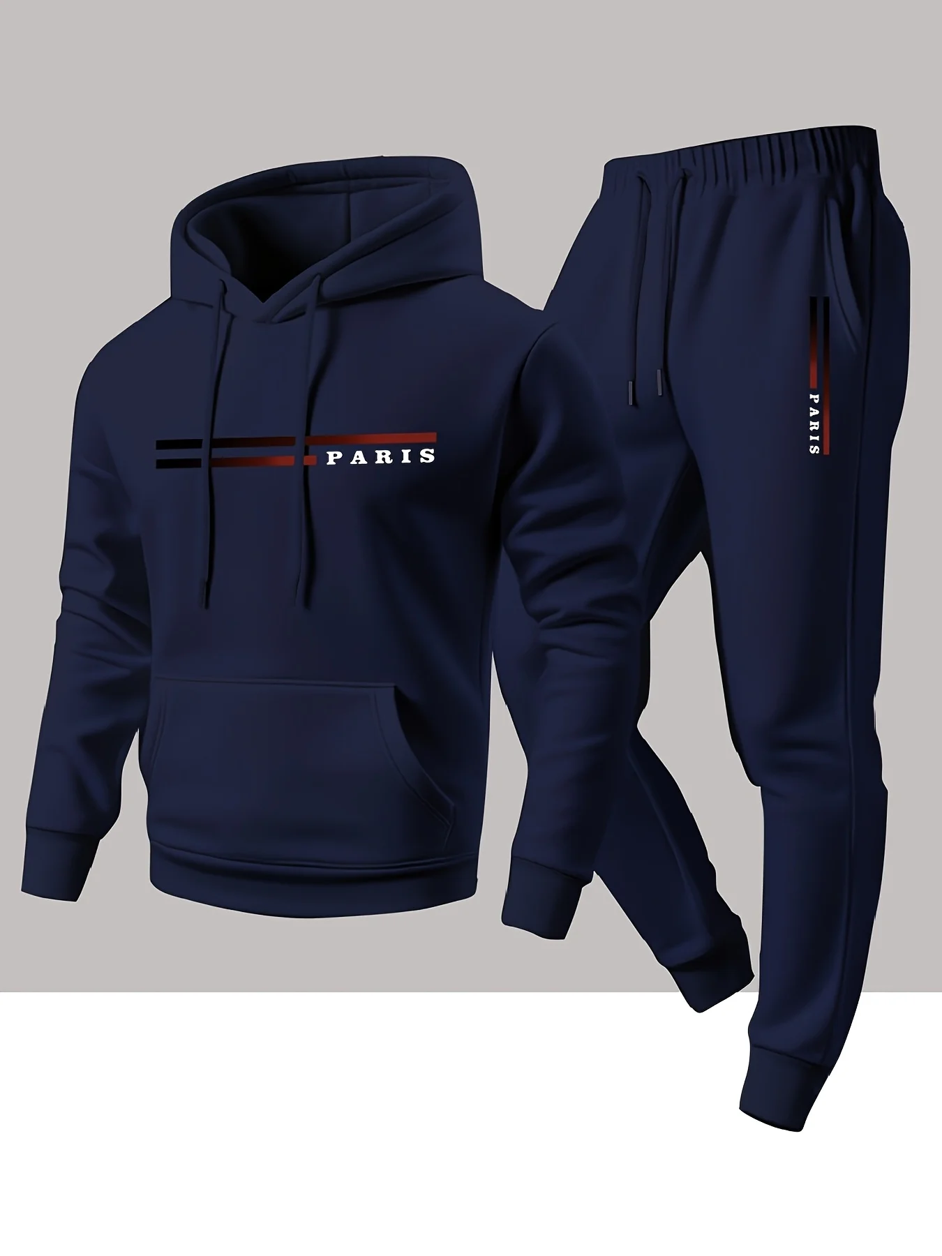 Men's classic stylish Parisian letter patterned machine-washable hooded sweatshirt and pants casual sports outfit tracksuit men