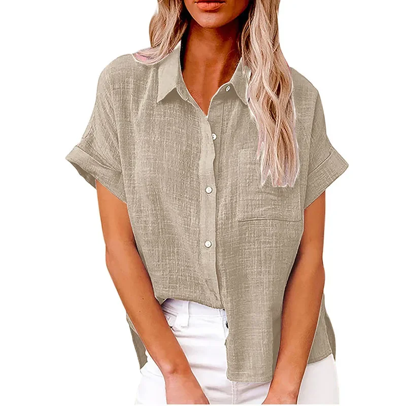 Solid Casual Loose Shirts For Women 2023 Summer Vintage Women's Oversized Shirts And Blouses Fashion Elegant Youth Female Tops