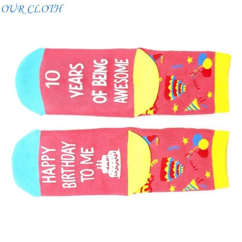 

Children Girls Celebratory Happy Birthday Letters Jacquard Patterned Socks Gift for 9 to 11 Year Old Party Enthusiasts Y1AC