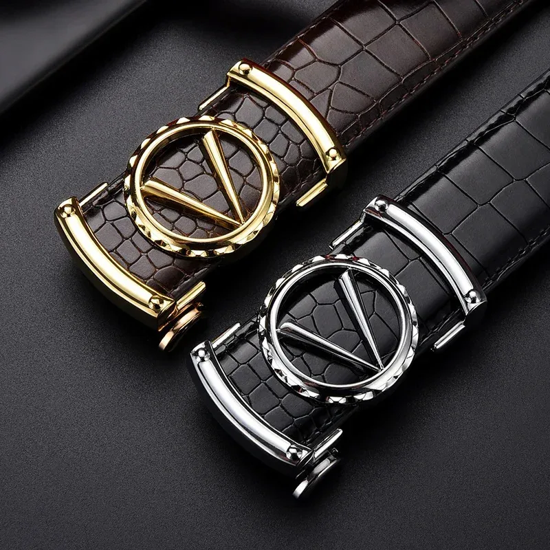 2023 حزام رجالي من الجلد الحقيقي تصميم فريد إبزيم تلقائي جودة عالية حزام رجالي من جلد البقر موضة فاخرة حزام خصر رجالي