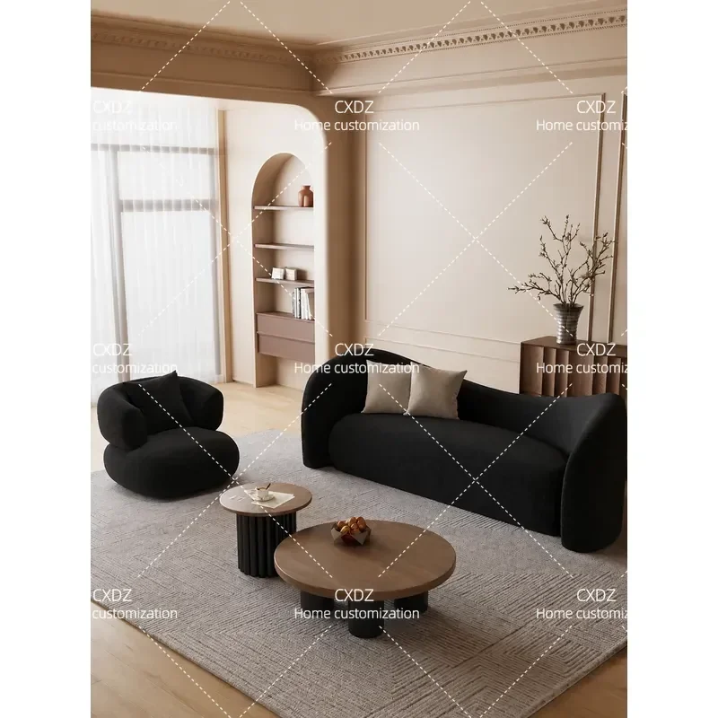 Black Curved Sofa for Living Room Small Apartment Compact Double Seater Couch for Rental Room BnB Reception Area Modern