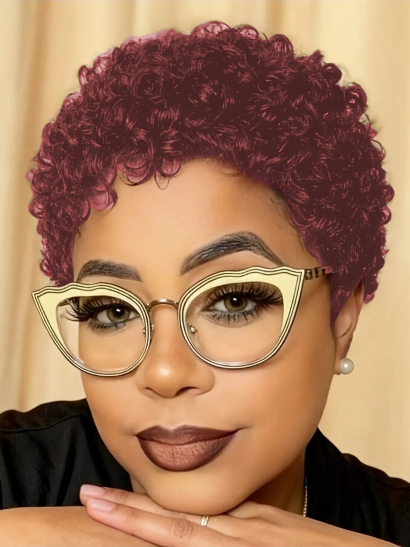 Wig rambut manusia afro pendek keriting 150% kepadatan, 4 inci, buatan mesin penuh, wig afro pendek untuk wanita, wig pixie cut rambut manusia