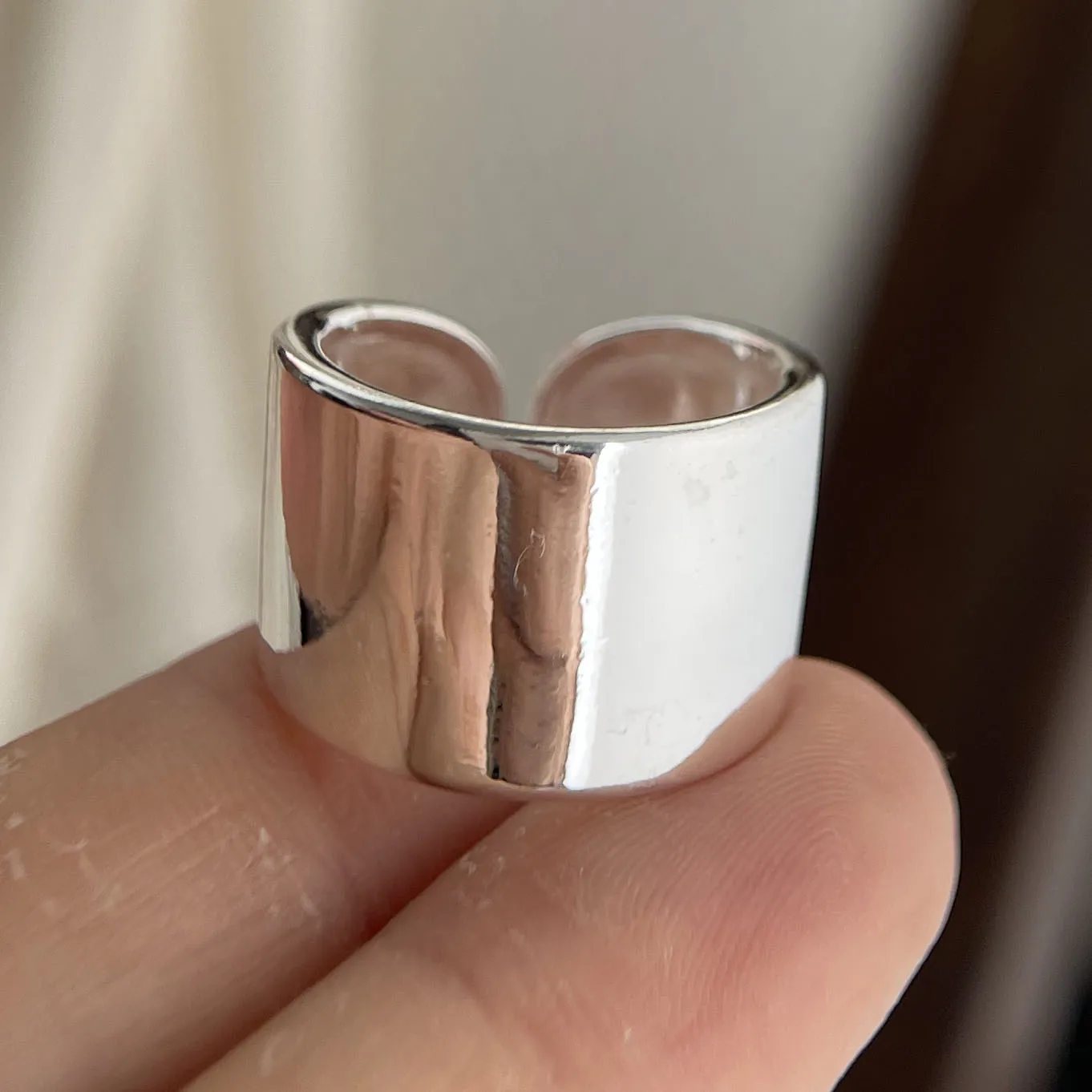 Women's 925 Sterling Silver Minimalist Wide Ring, Handmade Gift