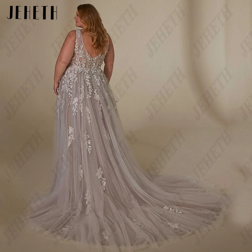 Sra. jeheth elegante vestido de novia de mayor tamaño con espaldaJEHETH-vestido de novia elegante de talla grande para mujer, vestidos de novia de línea a con Espalda descubierta, Apliques de encaje clásicos, tul, 2023