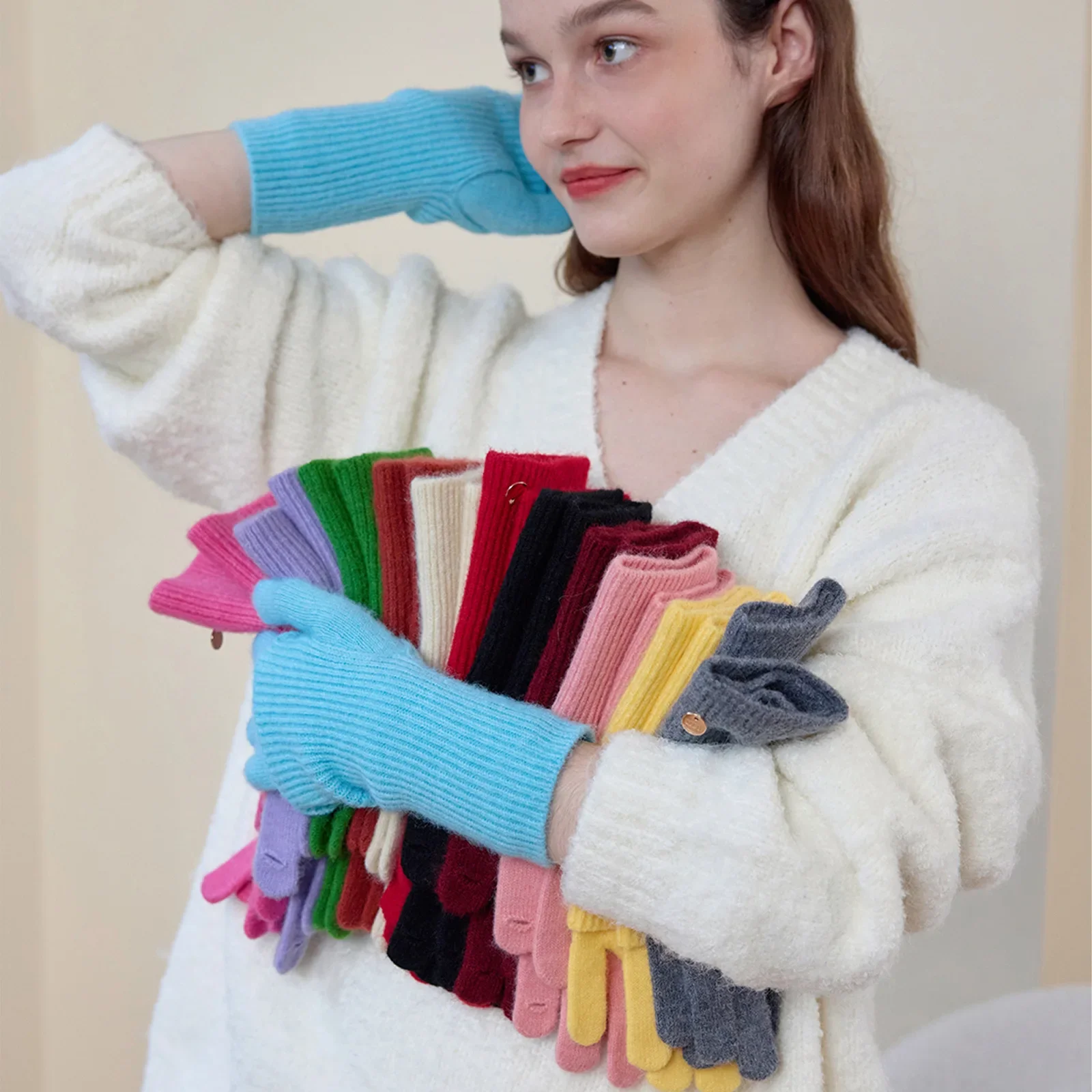1pcs Winter New Wool Detachable Gloves Warm knit solid color dual-use dew finger split finger Touchable woolen gloves