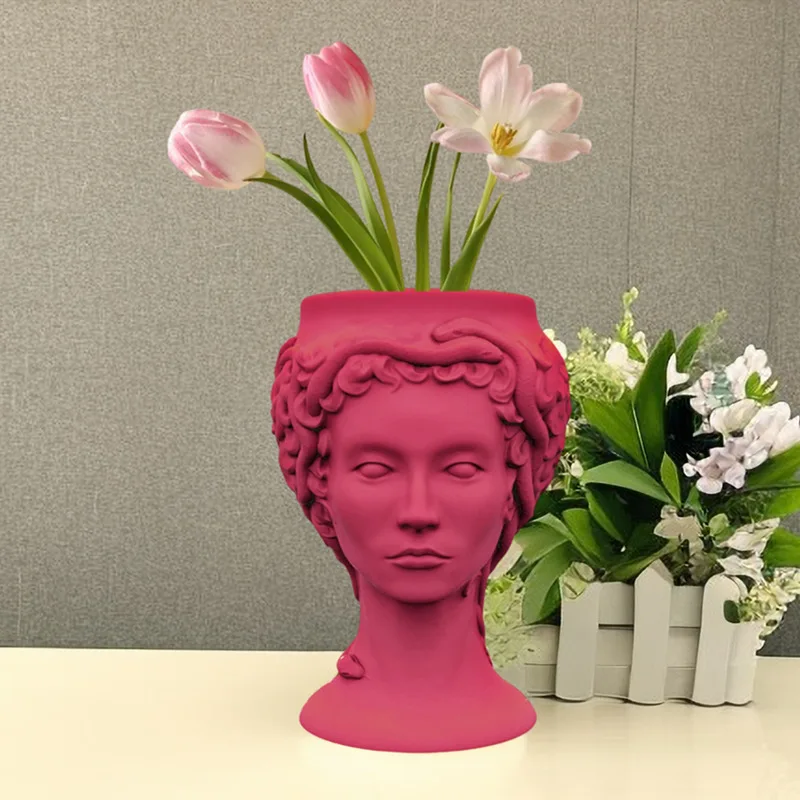 C538 Snake Maiden Medusa Flower Pot Ashtray Pen Holder Silicone Mold  Making Home Decoration with Epoxy Plaster Cement Handicraf