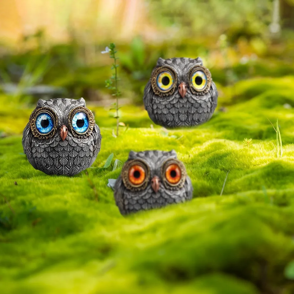 Resin Three-color Resin Animal Figurine Set 1.77x4.57in Grey Desk Shelf Resin Decorative Statue Owl