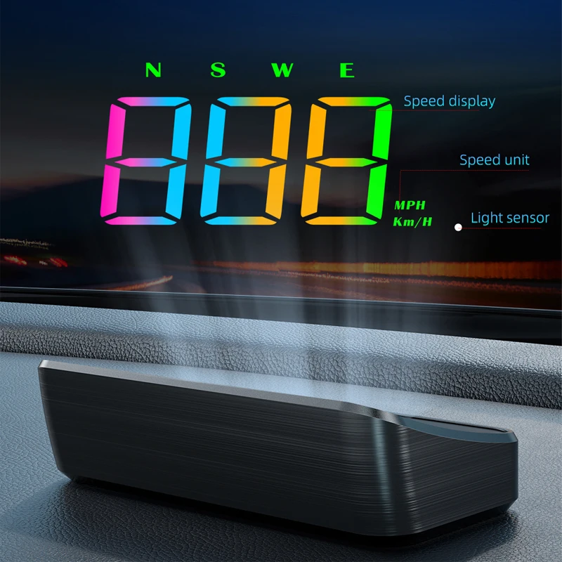 GPS HUD Car Speedometer Head Up Display KM/H Windshield Projection Compass Over-speed Alarm 5V Type C Powered By Color Display