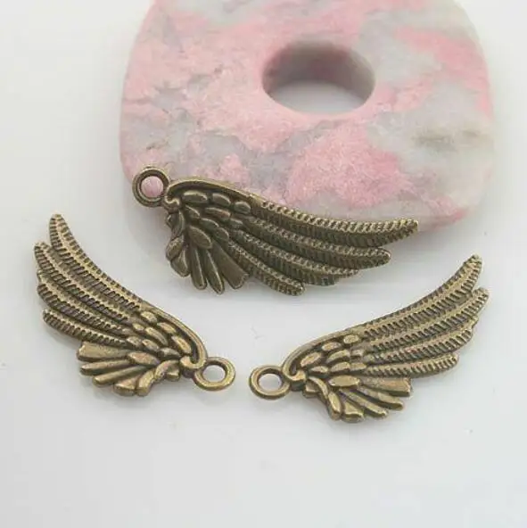 

20pcs antiqued bronze color 2sided wing pendant charm G1738