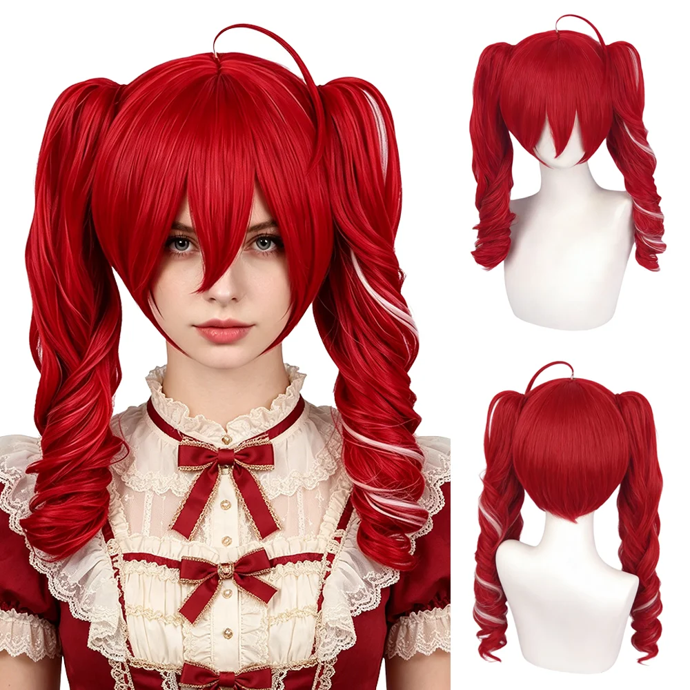 Obrázek 3: Kasane teto cosplais paruka červená dvojitý culík s bílá vrcholů 40cm spirála kudrnaté horko odolné syntetická anime paruka pro ženy