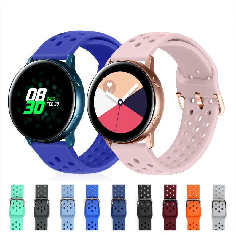 22/20mm Silicone strap For Samsung Galaxy watch 3/4 Active 2 Huawei watch 3 Pro Smart watch breathable wristband For Amazfit GTR