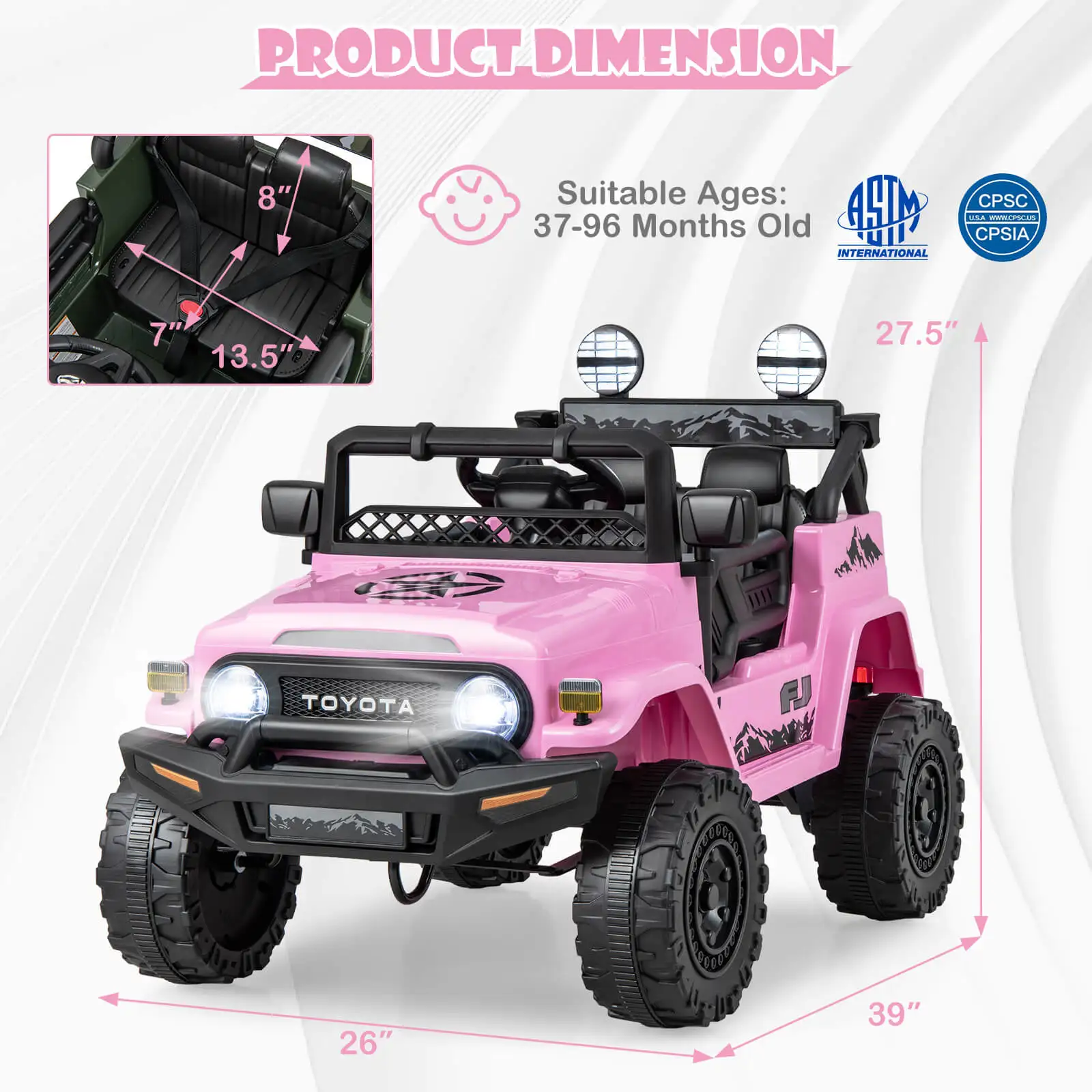 Licensed Toyota FJ Toddler Ride on Car 12V Battery Powered Ride on Truck Pink