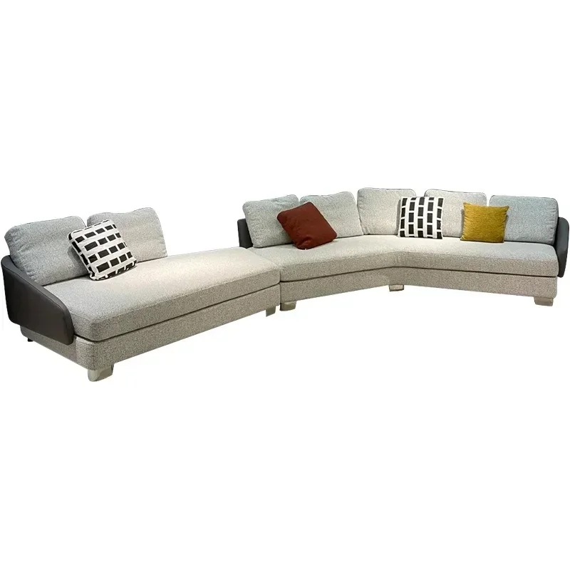 Italian minimalist modern sofa, leather cloth combined with cotton and linen special-shaped model
