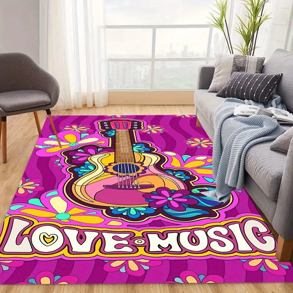 

Яркий коврик для зоны гитары Peace, хрустальный бархат, дизайн «Любовь и музыка», красочный ковер с цветочным узором, домашний декор