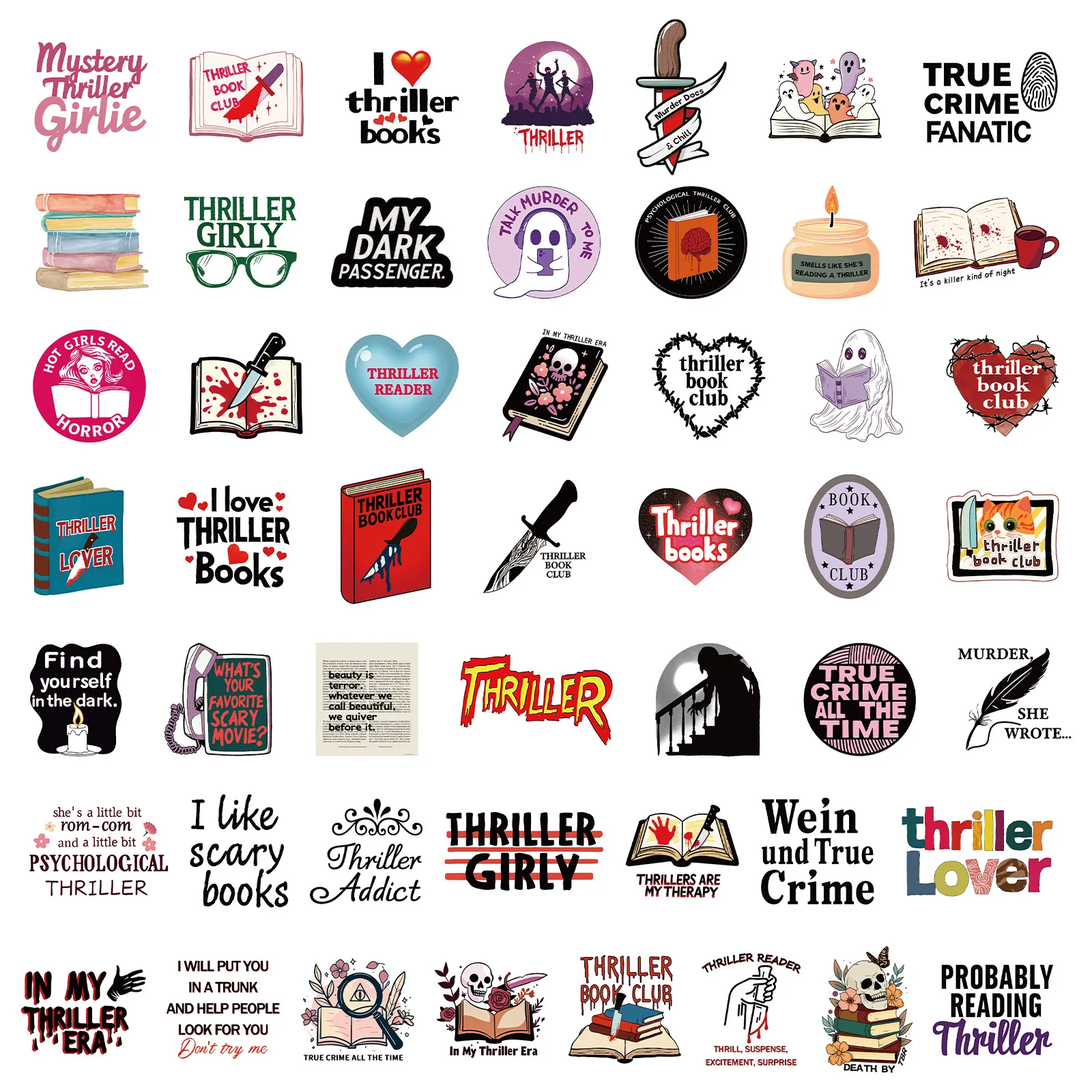 50 قطعة ملصقات كتاب الإثارة كتب الرعب ملصقات صناعة يدوية سكرابوكينغ الهاتف الأمتعة سكيت الشارات مقاوم للماء