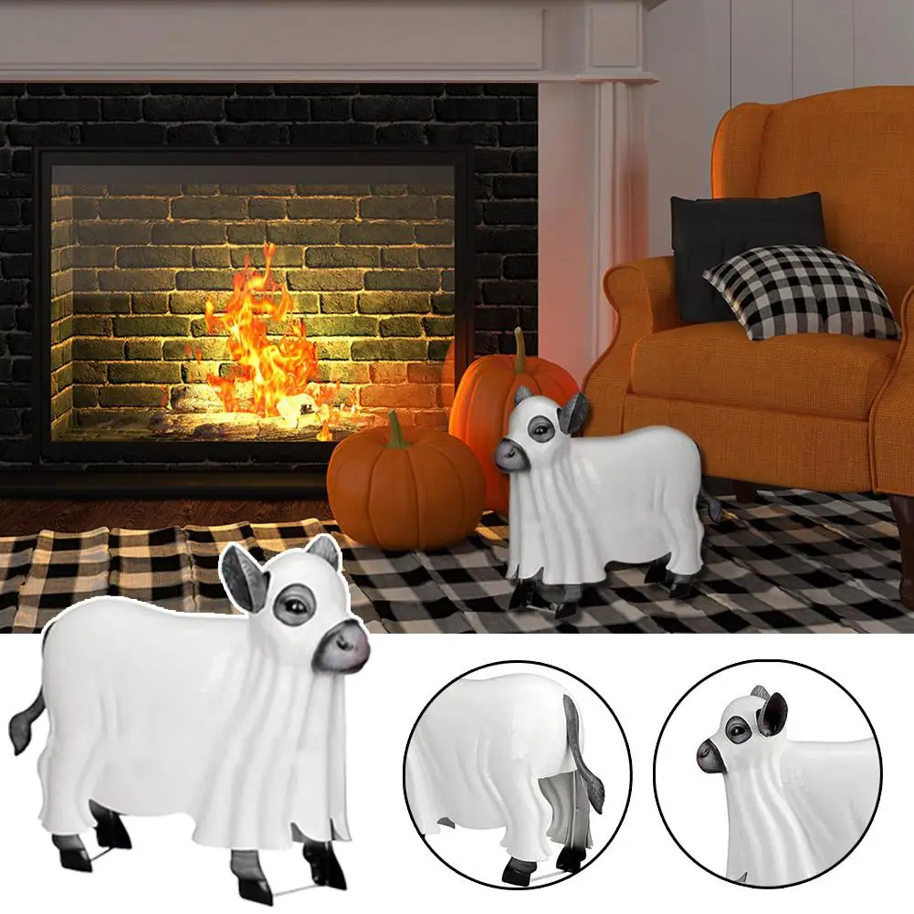 New High-end 2024 Halloween Cow Figurine Spooky Cow Skull Props Resin Sculpture For Indoor Outdoor Decor Spooky Home Calf S P6b7