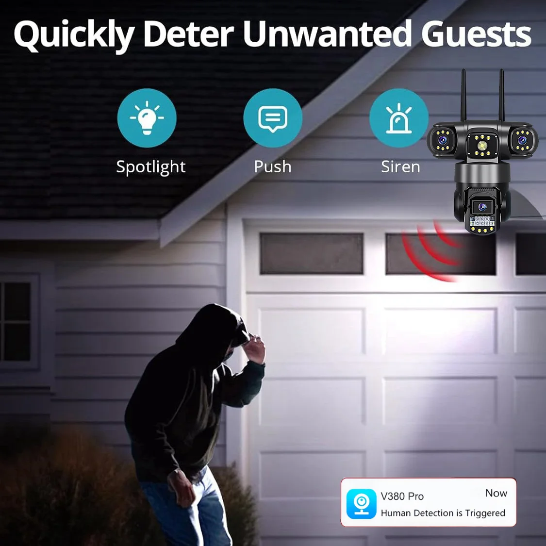 Telecamera IP 4G Lenti triple per esterni Schermi tripli Monitor video di sicurezza Visione notturna CCTV impermeabile Telecamere 12MP 6K V380 Pro