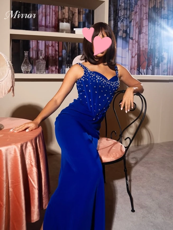 

Mirror Dress Elegant Vintage Sexy Blue Mermaid Shiny Beads Stylish Customize Formal Occasion Prom Dress Evening Party Gowns