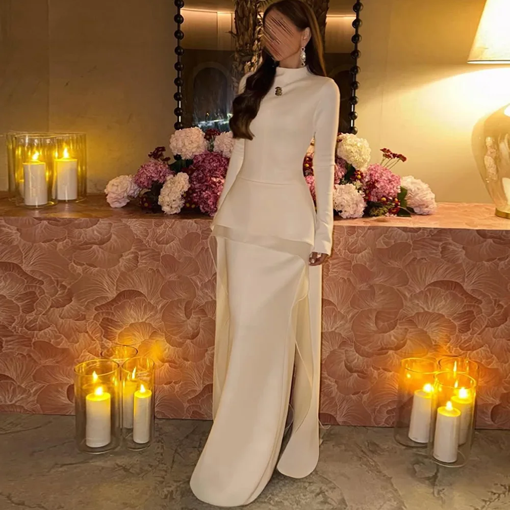 Fashion Mermaid Long Sleeves Party Dress Customized High Collar Jersey Evening Dresses High Quality Organza Celebrity Gowns