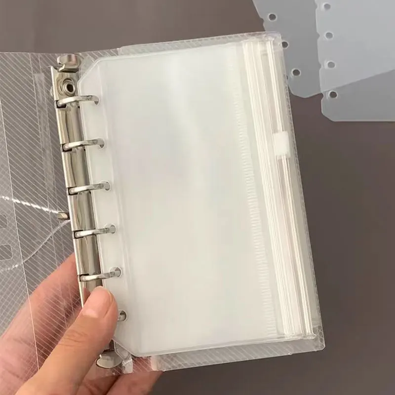 5Pcs A7 6-Hole PVC Loose Leaf Bags Binder Budget Pouches Photocards Collect Book Pocket Notebook Insert Pages Notebook Planner