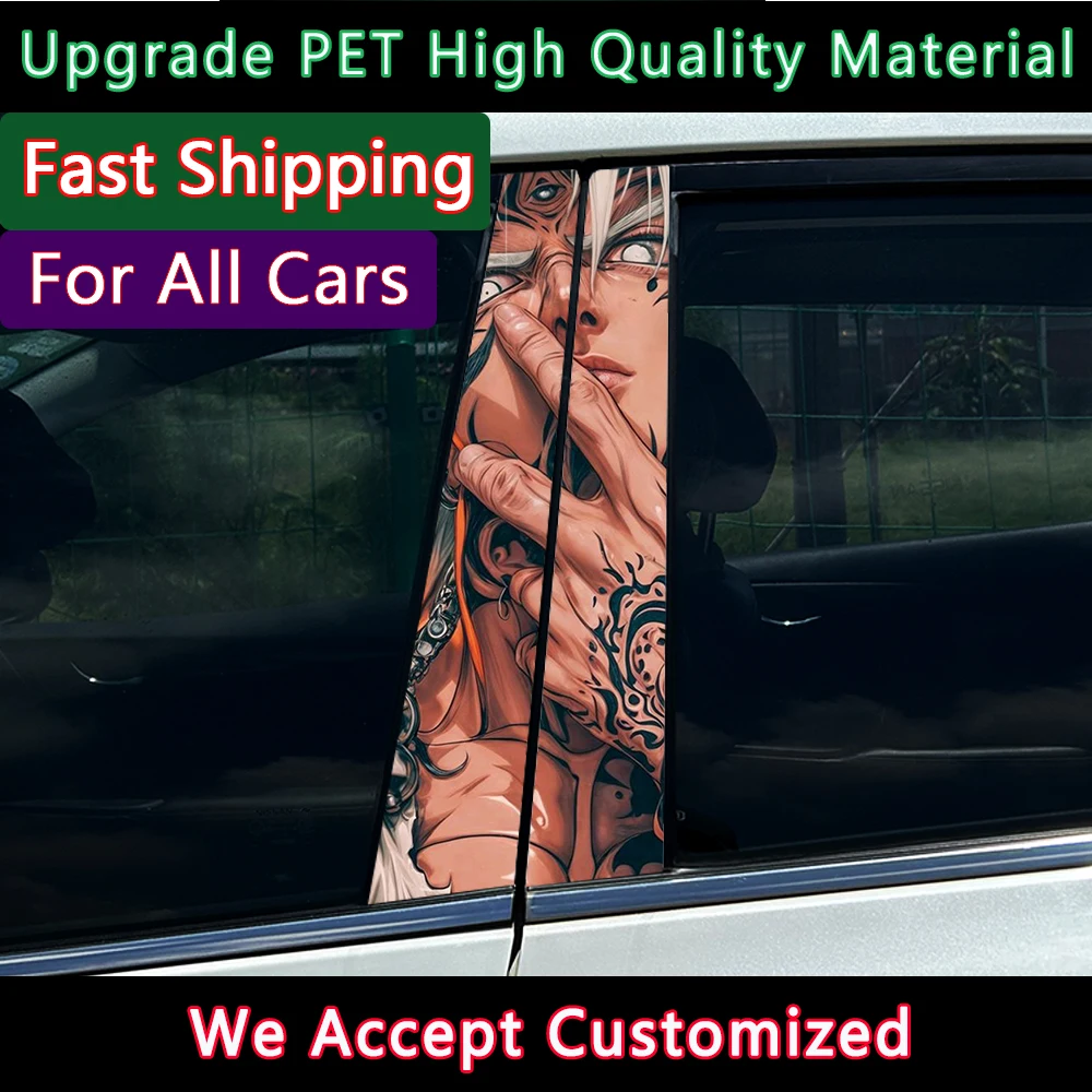 

1/2pcs Anime Boy Car Center Pillar Sticker Auto B Pillar Protective Film Decoration Scratch Cover Sticker