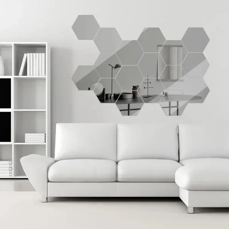 Hot Sell 24PCS Mini Hexagon Mirror Wall Decals Self Adhesive Solid Stickers Home Art Bedroom Decor Gold Silver Red Black Waterpr