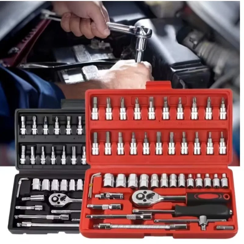 

46-компонентный семейный многофункциональный набор инструментов для ремонта автомобилей и мотоциклов