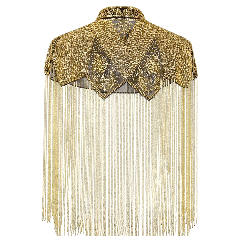 Delicate Beaded Shawl with Long Tassels Cloud Shoulder Wrap for Women Evening Gown Fashion Show Accessory