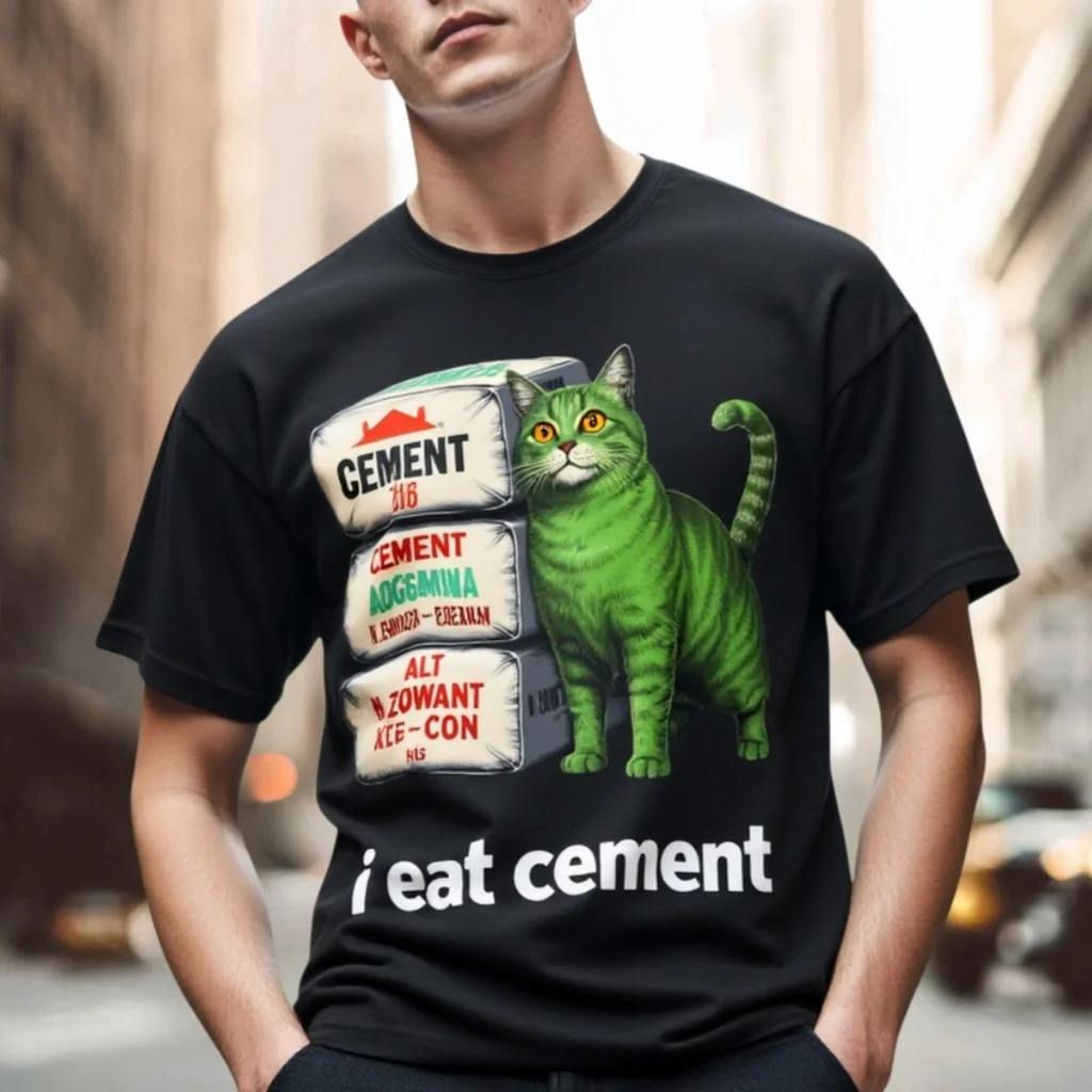 

Мужская повседневная футболка Teevo с принтом «Зеленый кот» и цементными сумками для повседневного ношения