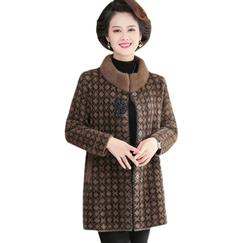 

Middle-Aged Elderly Women's Wool Coat Superior Quality Mink Velvet Coat Fashion Autumn Winter Jacket Casual Knitti Outerwear