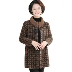 Middle-Aged Elderly Women's Wool Coat Superior Quality Mink Velvet Coat Fashion Autumn Winter Jacket Casual Knitti Outerwear