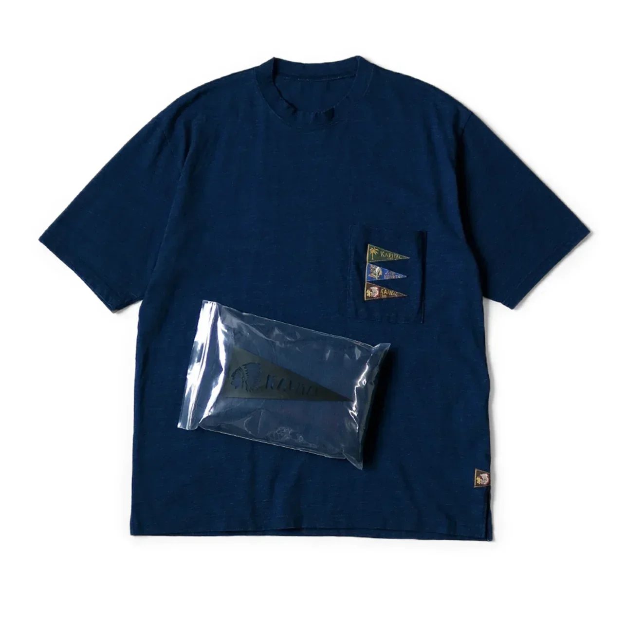 

24SS KAPITAL Hirata and Hiroshi Casual Blue Dyed Indian Flag Cotton Round Neck Loose Short Sleeved T-shirt Japan Style