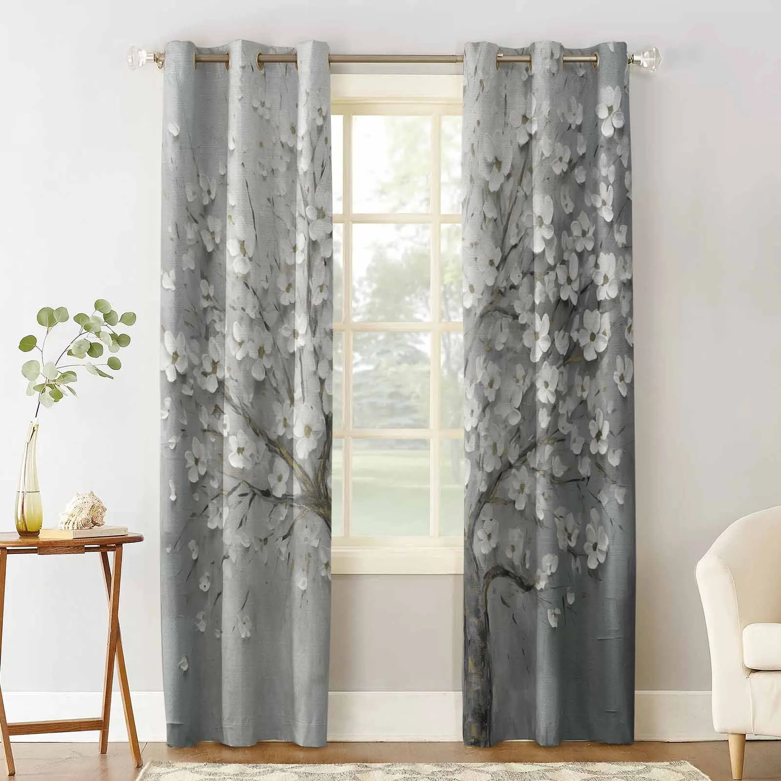 Tree Flower Oil Painting Style Flower Living Room Bedroom Elegant Curtains For Kitchen The Room Window Treatments Drapes