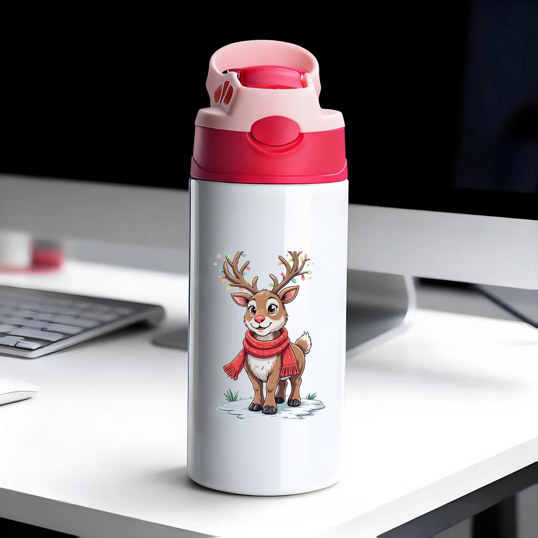 

Cartoon Reindeer Insulated Cup with 304 Stainless Steel Straw Childrens Sipper Cup Christmas Gift Cozy and Cuddly Design Full