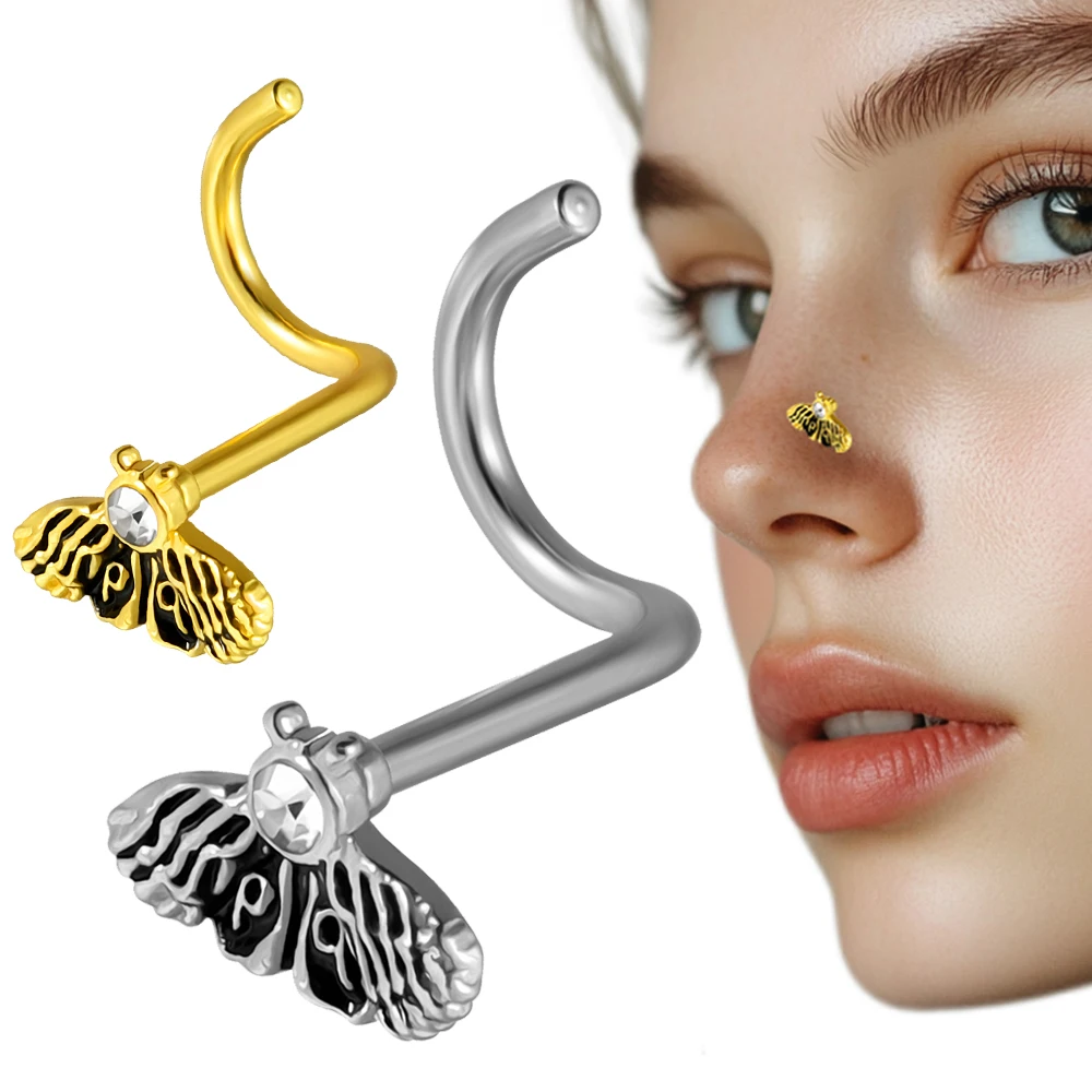 1PC Stainless Steel Nose Studs Butterfly Nostril Piercing Jewelry With Butterfly Bend Rod Fashion Piercing Jewelry For Women Men