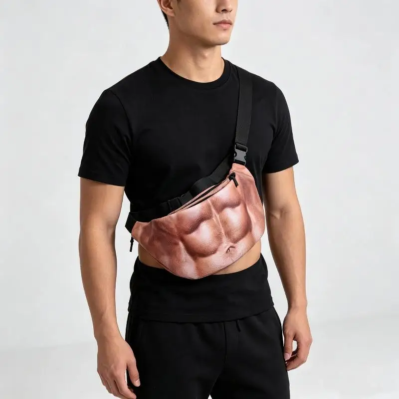 Funny Dad Bod Waist Bag Flesh Color Fat Belly Beer Pattern Fanny Pack For Women Travel Use