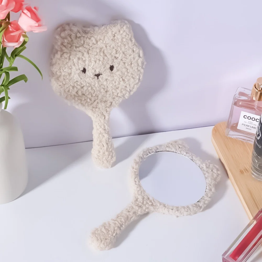 Confortável urso de pelúcia portátil espelho de maquiagem redondo desktop espelho cosmético portátil espelho de vaidade de alta definição para mulher