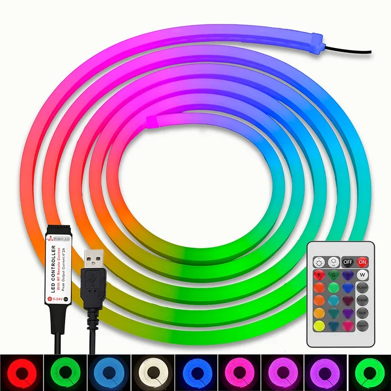 USB Led Neon Rope Lights Control with Remote Flexible Led Rope Lights Multicolor RGB Neon Lights Gaming Led Neon Strip Lights