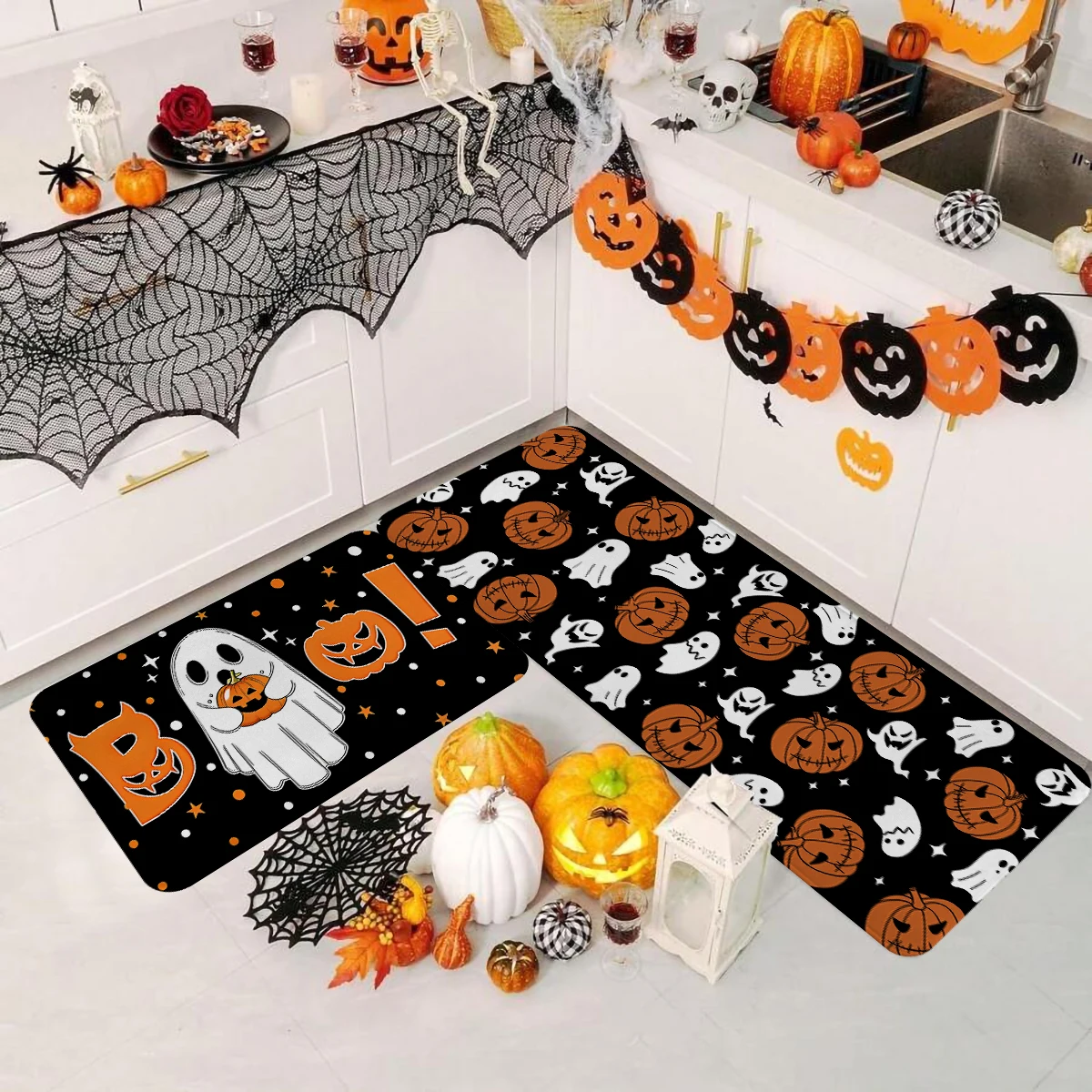 1/2/3 قطعة مجموعة سجادة أرضية بتصميم شبح الهالوين وعيد الموتى، سجادة مطبخ لتزيين المنزل، مناسبة للمطبخ،