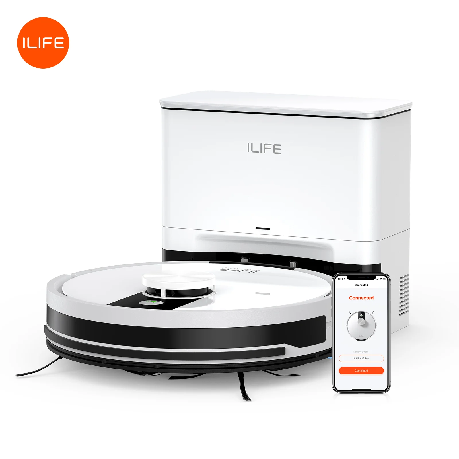 Robot Aspirador y Fregador ILIFE A12 Pro, Navegación LIDAR, Recolección Automática de Polvo, Succión de 3000Pa, Control por Aplicación/Control Remoto
