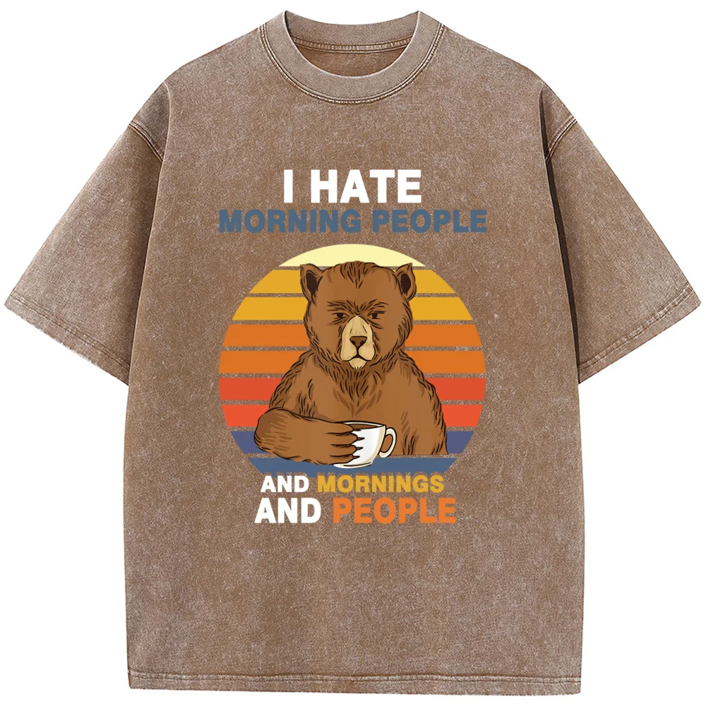 I hate Morning People Vintage Washed T Shirt 100% Cotton Hip Hop Print Graphic Oversized Tshirt Outdoor Men Women Funny T-shirts