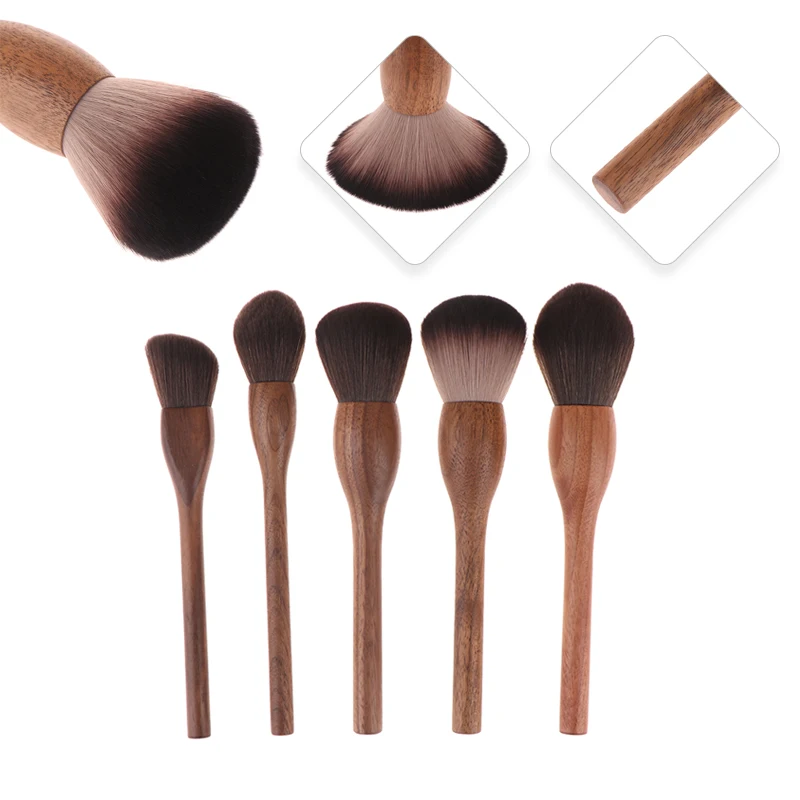 

1Pcs European Vintage Wood Handle Makeup Brush High Quality Walnut Loose Powder Blush Foundation Contour Brush Super Soft
