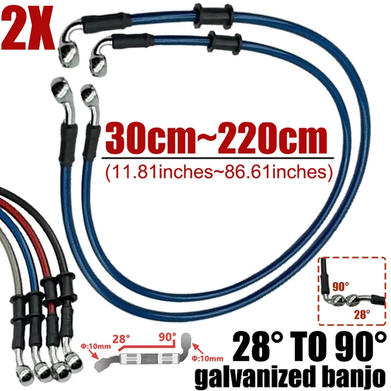

2Pcs Universal 30cm-220cm Motorcycle Hydraulic Brake Hose Line Cable 28°-90° Banjo For Suzuki Honda Pipe Braided Oil Pipe Blue
