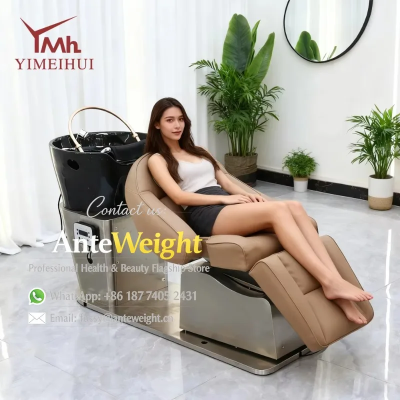 Luxury Silver Stainless Steel Base Hairdresser Electric Shampoo Bowl and Chair Set for Salon